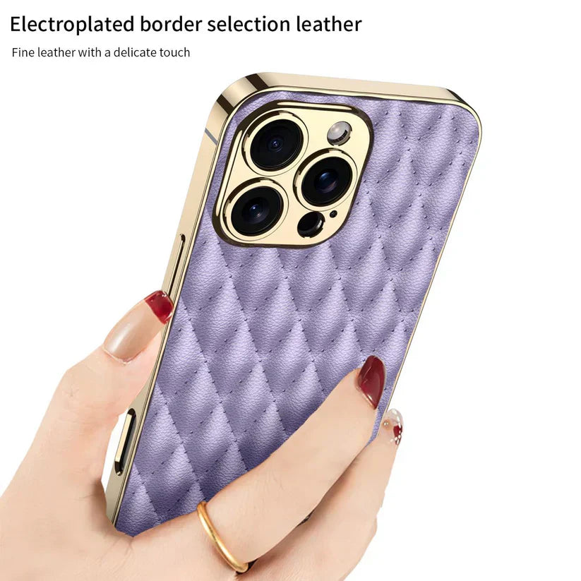 Electroplated Rhombus Pattern Leather Phone Case- iPhone